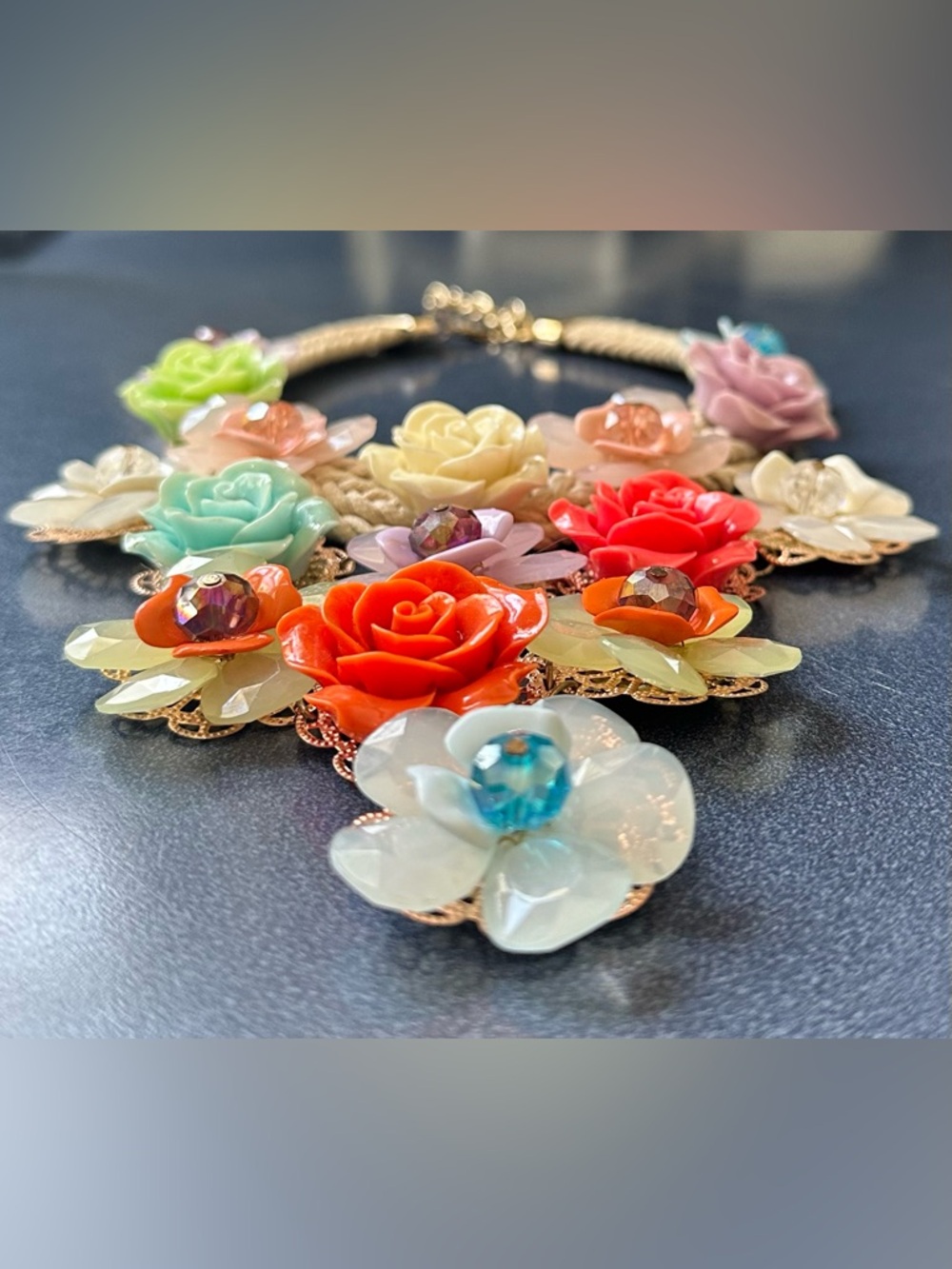 Multi Color Spring Floral Braided Rope Gold Lobster Claw Clasp Statement Necklac - Picture 7 of 17